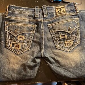 Rock Revival Men's Bootcut Jeans with Embroidered Pockets 34x30